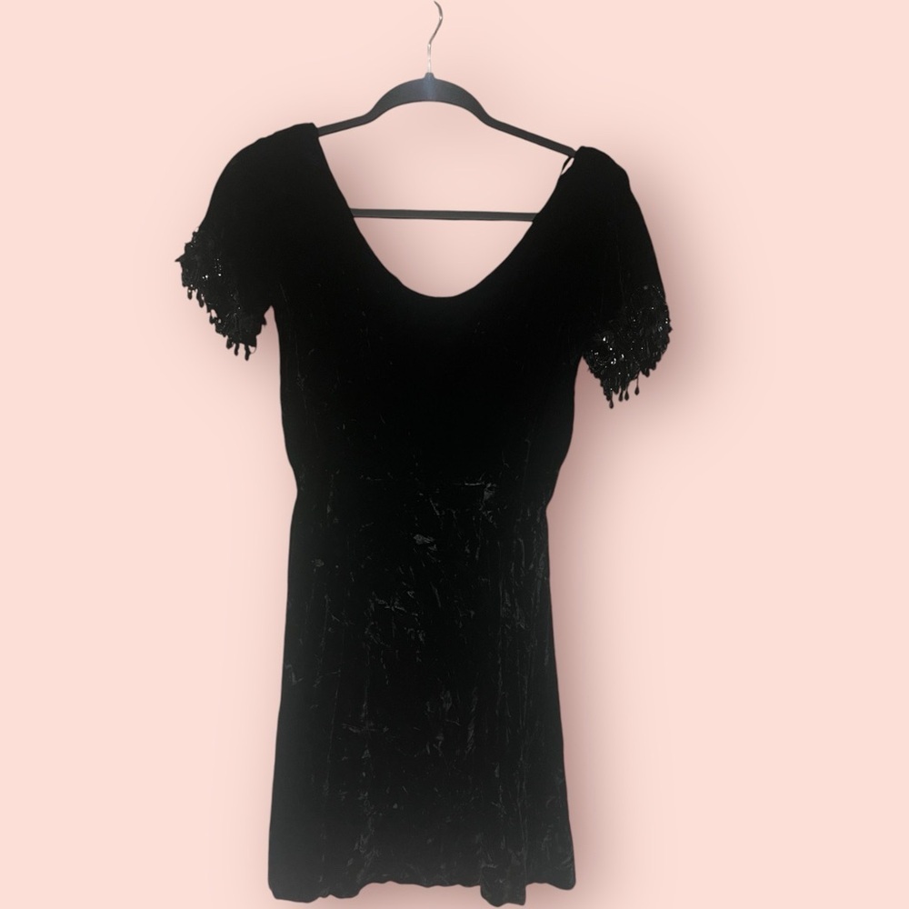 Vintage Suzy Perette velvet cocktail dress with beaded sleeves early 1950’s
